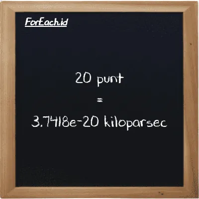 20 punt setara dengan 3.7418e-20 kiloparsec (20 pnt setara dengan 3.7418e-20 kpc)