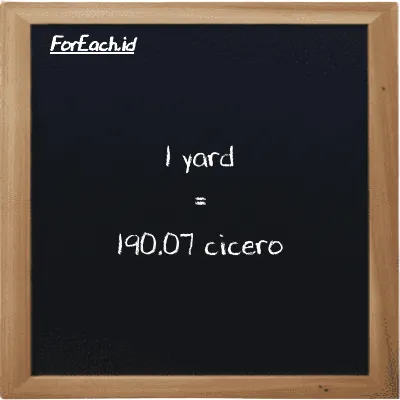 1 yard setara dengan 190.07 cicero (1 yd setara dengan 190.07 ccr)