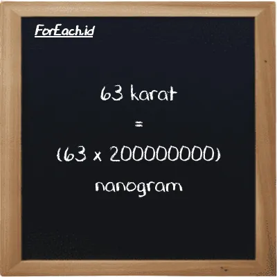 Cara konversi karat ke nanogram (ct ke ng): 63 karat (ct) setara dengan 63 dikalikan dengan 200000000 nanogram (ng)