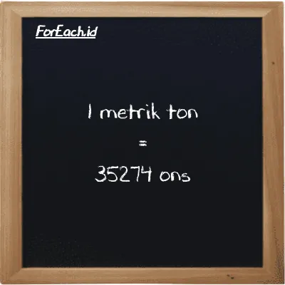 1 metrik ton setara dengan 35274 ons (1 MT setara dengan 35274 oz)