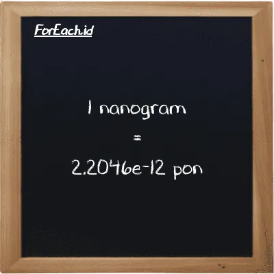 1 nanogram setara dengan 2.2046e-12 pon (1 ng setara dengan 2.2046e-12 lb)