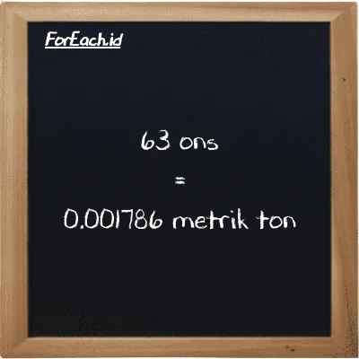 63 ons setara dengan 0.001786 metrik ton (63 oz setara dengan 0.001786 MT)
