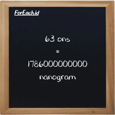 63 ons setara dengan 1786000000000 nanogram (63 oz setara dengan 1786000000000 ng)