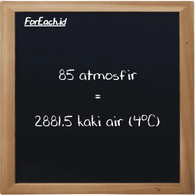 85 atmosfir setara dengan 2881.5 kaki air (4<sup>o</sup>C) (85 atm setara dengan 2881.5 ftH2O)