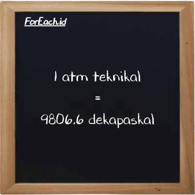 1 atm teknikal setara dengan 9806.6 dekapaskal (1 at setara dengan 9806.6 daPa)