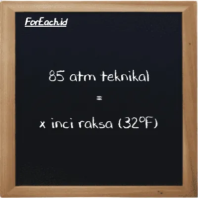 Contoh konversi atm teknikal ke inci raksa (32<sup>o</sup>F) (at ke inHg)