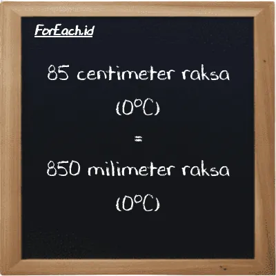 85 centimeter raksa (0<sup>o</sup>C) setara dengan 850 milimeter raksa (0<sup>o</sup>C) (85 cmHg setara dengan 850 mmHg)