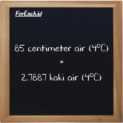 85 centimeter air (4<sup>o</sup>C) setara dengan 2.7887 kaki air (4<sup>o</sup>C) (85 cmH2O setara dengan 2.7887 ftH2O)