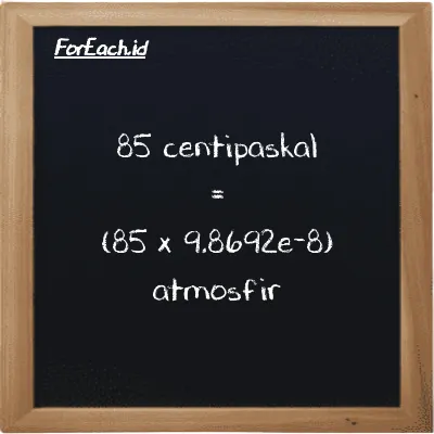 85 centipaskal setara dengan 0.0000083888 atmosfir (85 cPa setara dengan 0.0000083888 atm)