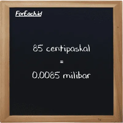 85 centipaskal setara dengan 0.0085 milibar (85 cPa setara dengan 0.0085 mbar)