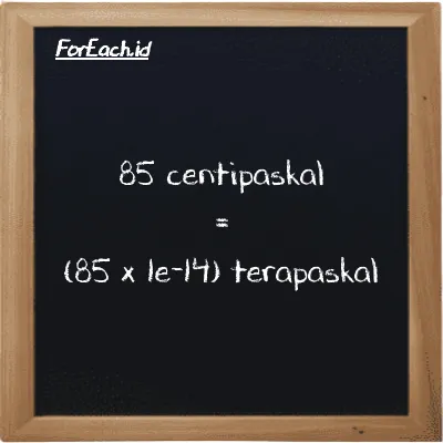 Cara konversi centipaskal ke terapaskal (cPa ke TPa): 85 centipaskal (cPa) setara dengan 85 dikalikan dengan 1e-14 terapaskal (TPa)