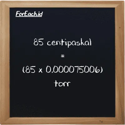 Cara konversi centipaskal ke torr (cPa ke torr): 85 centipaskal (cPa) setara dengan 85 dikalikan dengan 0.000075006 torr (torr)