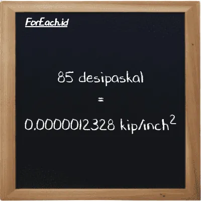 85 desipaskal setara dengan 0.0000012328 kip/inch<sup>2</sup> (85 dPa setara dengan 0.0000012328 ksi)