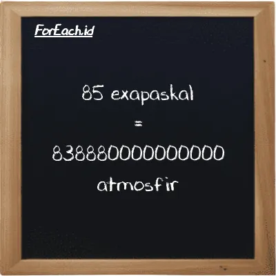 85 exapaskal setara dengan 838880000000000 atmosfir (85 EPa setara dengan 838880000000000 atm)