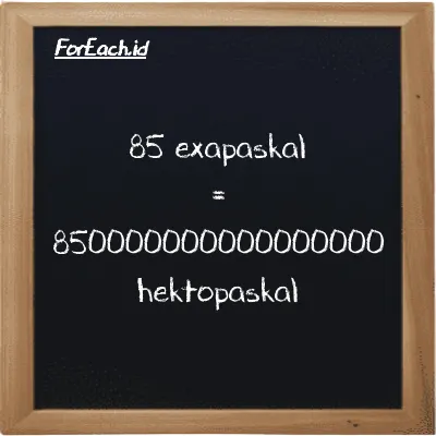85 exapaskal setara dengan 850000000000000000 hektopaskal (85 EPa setara dengan 850000000000000000 hPa)