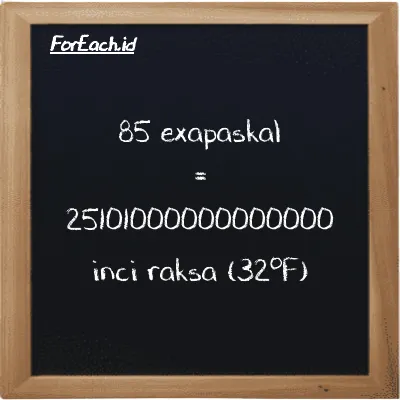 85 exapaskal setara dengan 25101000000000000 inci raksa (32<sup>o</sup>F) (85 EPa setara dengan 25101000000000000 inHg)