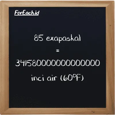 85 exapaskal setara dengan 341580000000000000 inci air (60<sup>o</sup>F) (85 EPa setara dengan 341580000000000000 inH20)
