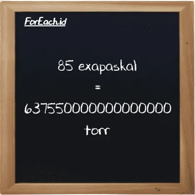 85 exapaskal setara dengan 637550000000000000 torr (85 EPa setara dengan 637550000000000000 torr)