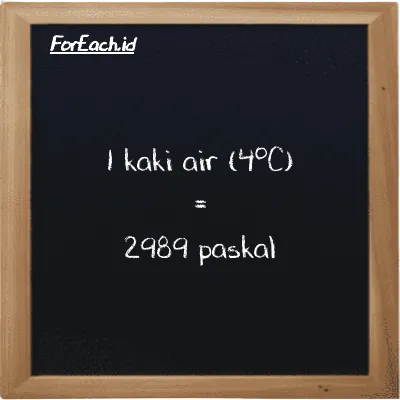 1 kaki air (4<sup>o</sup>C) setara dengan 2989 paskal (1 ftH2O setara dengan 2989 Pa)