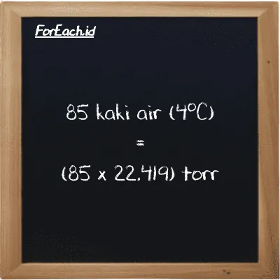 Cara konversi kaki air (4<sup>o</sup>C) ke torr (ftH2O ke torr): 85 kaki air (4<sup>o</sup>C) (ftH2O) setara dengan 85 dikalikan dengan 22.419 torr (torr)