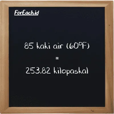 85 kaki air (60<sup>o</sup>F) setara dengan 253.82 kilopaskal (85 ftH2O setara dengan 253.82 kPa)