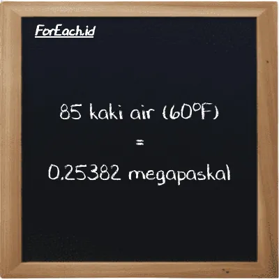 85 kaki air (60<sup>o</sup>F) setara dengan 0.25382 megapaskal (85 ftH2O setara dengan 0.25382 MPa)