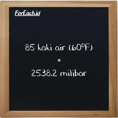 85 kaki air (60<sup>o</sup>F) setara dengan 2538.2 milibar (85 ftH2O setara dengan 2538.2 mbar)