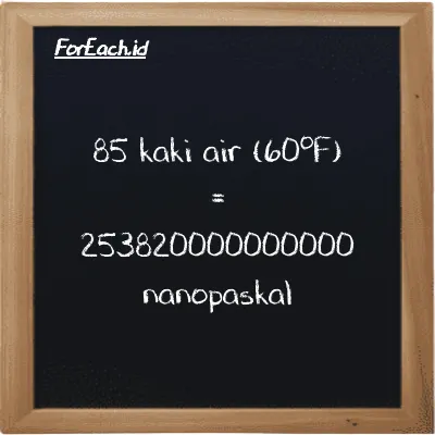 85 kaki air (60<sup>o</sup>F) setara dengan 253820000000000 nanopaskal (85 ftH2O setara dengan 253820000000000 nPa)