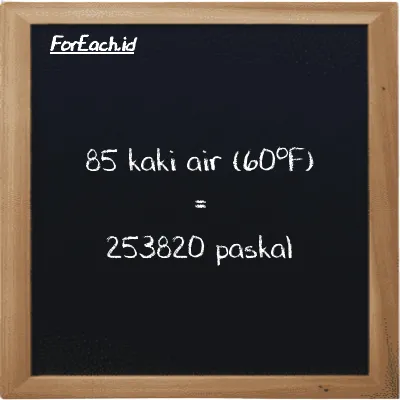 85 kaki air (60<sup>o</sup>F) setara dengan 253820 paskal (85 ftH2O setara dengan 253820 Pa)