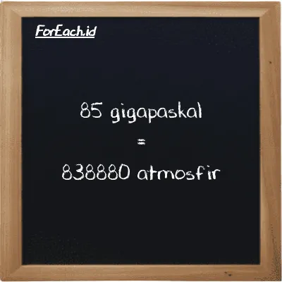 85 gigapaskal setara dengan 838880 atmosfir (85 GPa setara dengan 838880 atm)