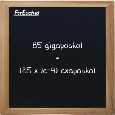Cara konversi gigapaskal ke exapaskal (GPa ke EPa): 85 gigapaskal (GPa) setara dengan 85 dikalikan dengan 1e-9 exapaskal (EPa)
