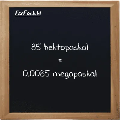 85 hektopaskal setara dengan 0.0085 megapaskal (85 hPa setara dengan 0.0085 MPa)