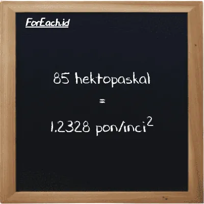 85 hektopaskal setara dengan 1.2328 pon/inci<sup>2</sup> (85 hPa setara dengan 1.2328 psi)