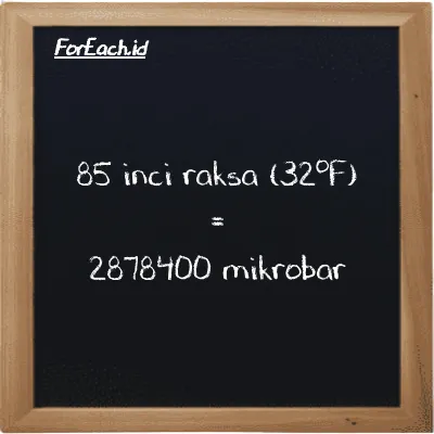 85 inci raksa (32<sup>o</sup>F) setara dengan 2878400 mikrobar (85 inHg setara dengan 2878400 µbar)