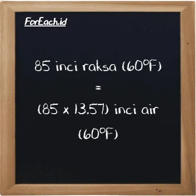 85 inci raksa (60<sup>o</sup>F) setara dengan 1153.5 inci air (60<sup>o</sup>F) (85 inHg setara dengan 1153.5 inH20)