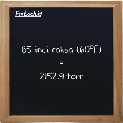 85 inci raksa (60<sup>o</sup>F) setara dengan 2152.9 torr (85 inHg setara dengan 2152.9 torr)