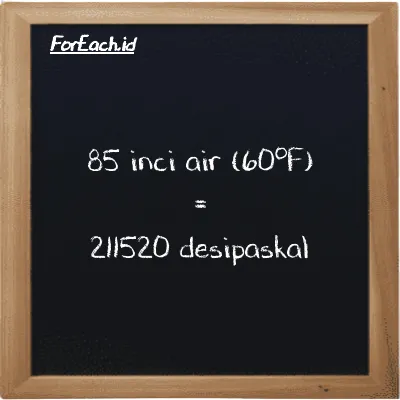 85 inci air (60<sup>o</sup>F) setara dengan 211520 desipaskal (85 inH20 setara dengan 211520 dPa)