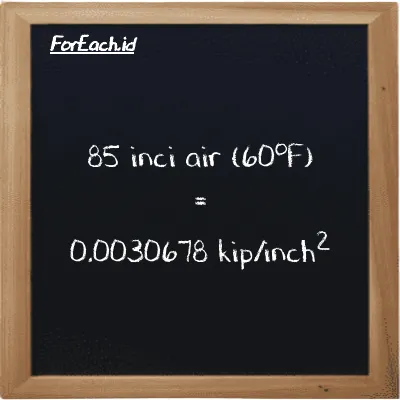 85 inci air (60<sup>o</sup>F) setara dengan 0.0030678 kip/inch<sup>2</sup> (85 inH20 setara dengan 0.0030678 ksi)