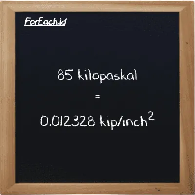 85 kilopaskal setara dengan 0.012328 kip/inch<sup>2</sup> (85 kPa setara dengan 0.012328 ksi)
