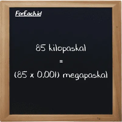 Cara konversi kilopaskal ke megapaskal (kPa ke MPa): 85 kilopaskal (kPa) setara dengan 85 dikalikan dengan 0.001 megapaskal (MPa)