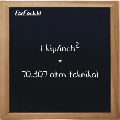 1 kip/inch<sup>2</sup> setara dengan 70.307 atm teknikal (1 ksi setara dengan 70.307 at)