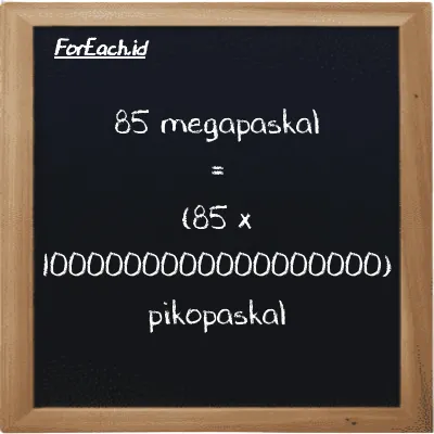 85 megapaskal setara dengan 85000000000000000000 pikopaskal (85 MPa setara dengan 85000000000000000000 pPa)