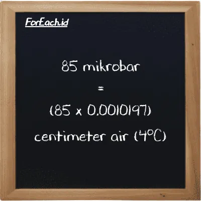 85 mikrobar setara dengan 0.086678 centimeter air (4<sup>o</sup>C) (85 µbar setara dengan 0.086678 cmH2O)