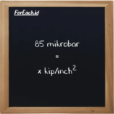 1 mikrobar setara dengan 1.4504e-8 kip/inch<sup>2</sup> (1 µbar setara dengan 1.4504e-8 ksi)