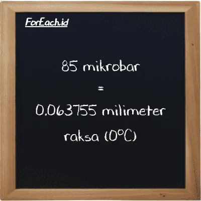 85 mikrobar setara dengan 0.063755 milimeter raksa (0<sup>o</sup>C) (85 µbar setara dengan 0.063755 mmHg)