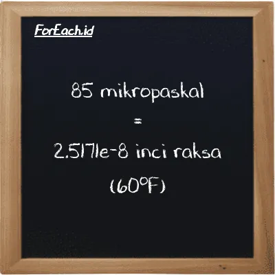 85 mikropaskal setara dengan 2.5171e-8 inci raksa (60<sup>o</sup>F) (85 µPa setara dengan 2.5171e-8 inHg)