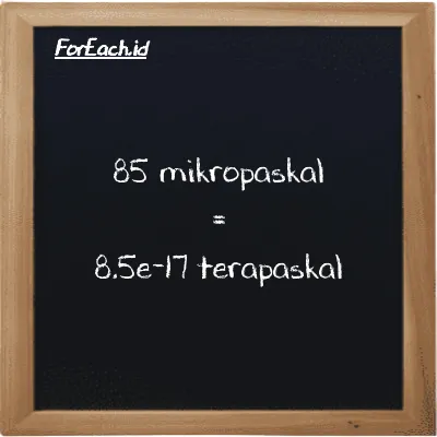 85 mikropaskal setara dengan 8.5e-17 terapaskal (85 µPa setara dengan 8.5e-17 TPa)