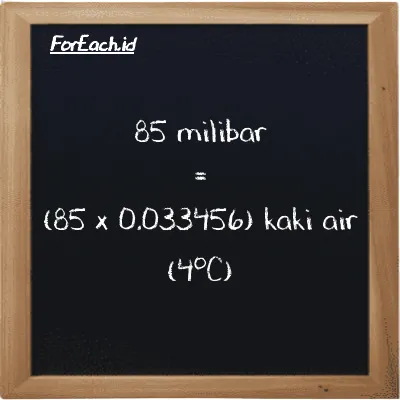85 milibar setara dengan 2.8438 kaki air (4<sup>o</sup>C) (85 mbar setara dengan 2.8438 ftH2O)