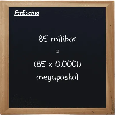 Cara konversi milibar ke megapaskal (mbar ke MPa): 85 milibar (mbar) setara dengan 85 dikalikan dengan 0.0001 megapaskal (MPa)