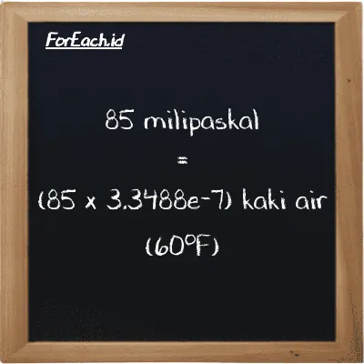 85 milipaskal setara dengan 0.000028465 kaki air (60<sup>o</sup>F) (85 mPa setara dengan 0.000028465 ftH2O)